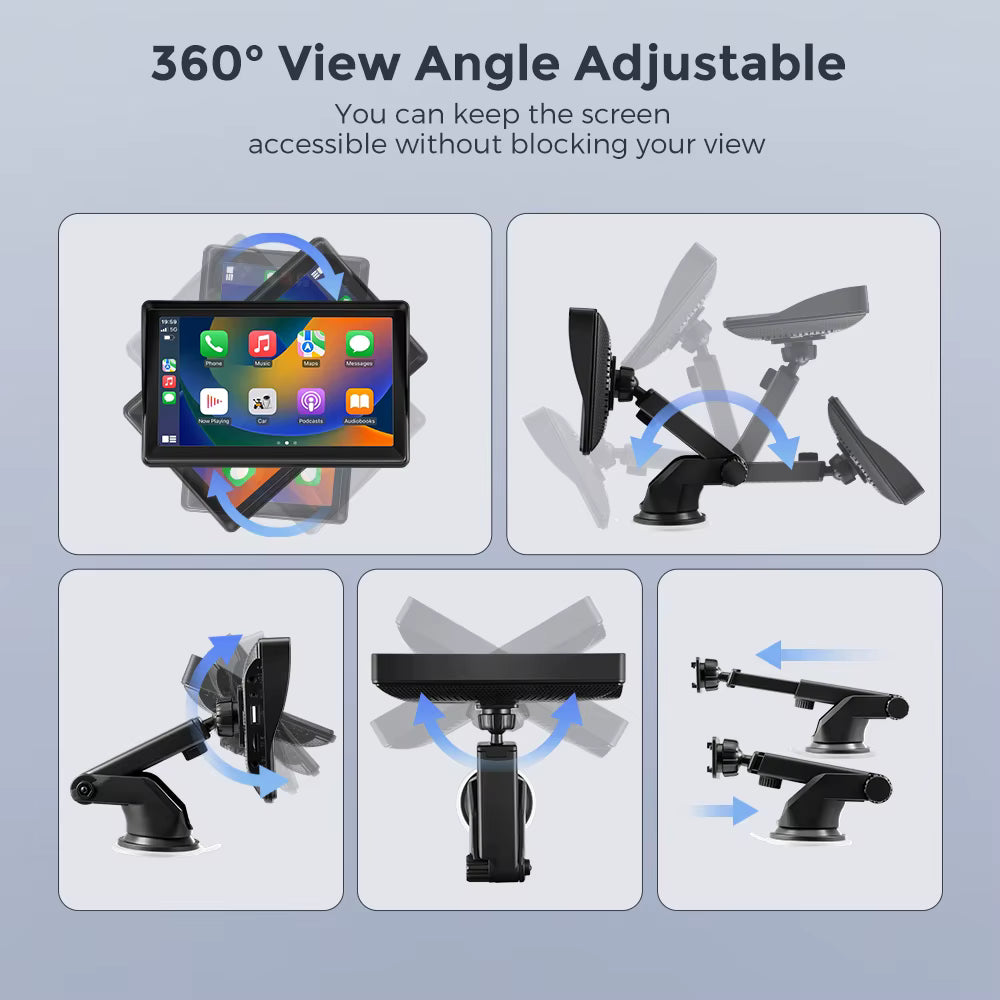 Installasjonsinstruksjoner for bærbar CarPlay-skjerm med selvklebende brakett